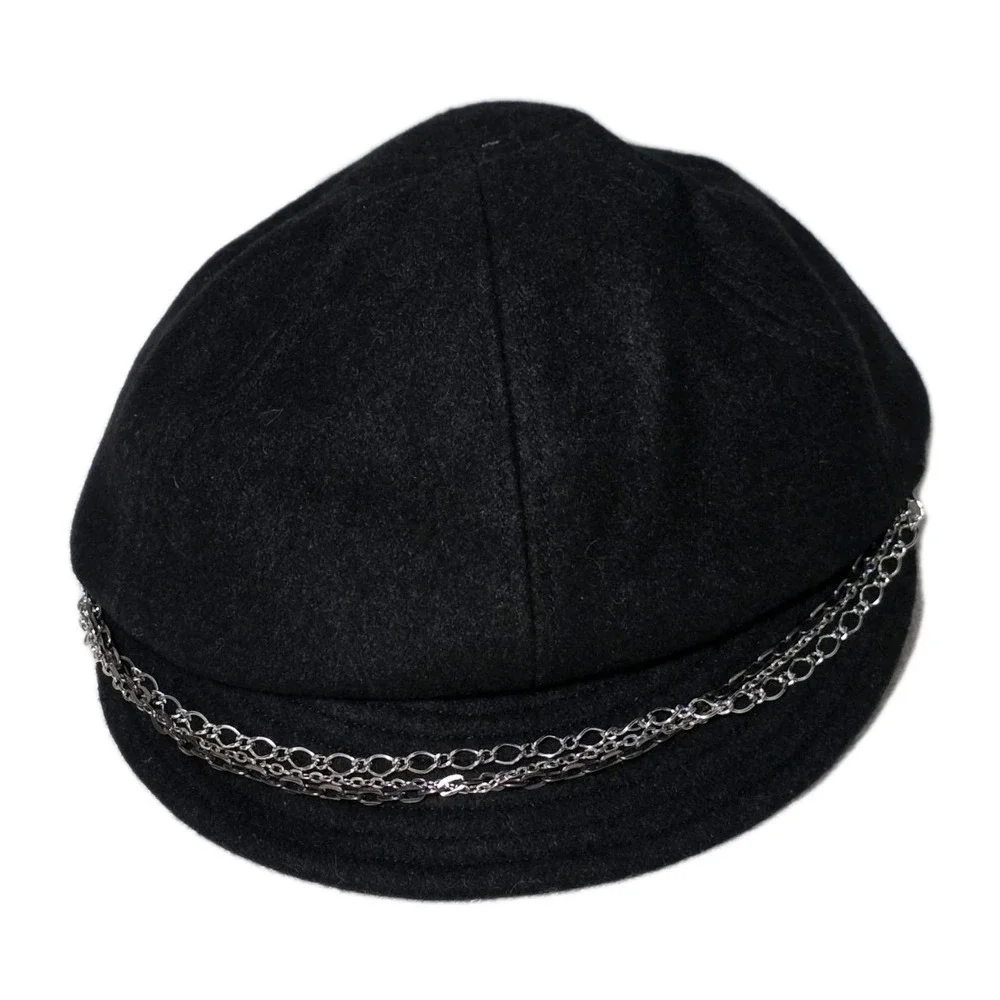 NWT Harley Davidson Womens Bk. Wool Blend Newsboy Hat Satin Lining Silver‎ Chain